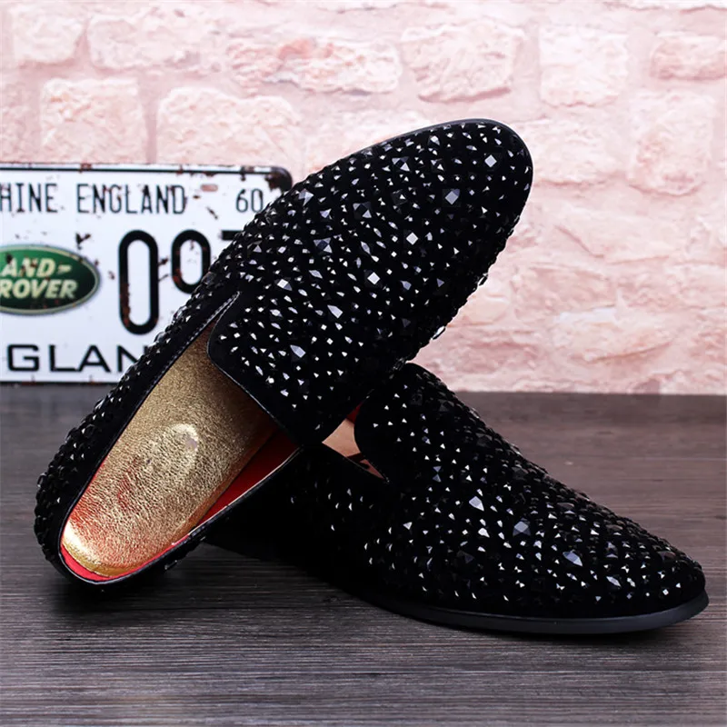 Movechain Arrive Men\'s Genuine Leather Loafers Casual Shoes Fashion Mens Rhinestone Driving Shoes Man Flats Dress Wedding Shoes