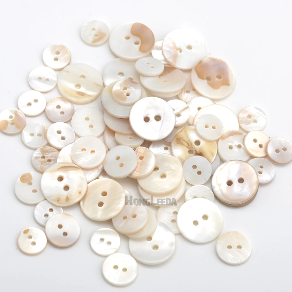 100pcs/lot real Natural shell buttons 10mm/15mm/20mm 2-hole flat mother of pearl buttons thick button free shipping SHELL006