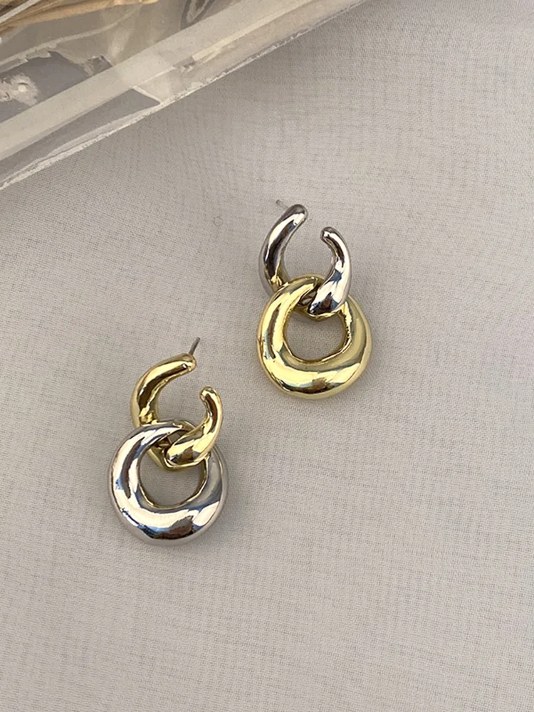 Kshmir Retro gold spliced stud earrings 2021 fashion double ring double color earrings women jewelry gift
