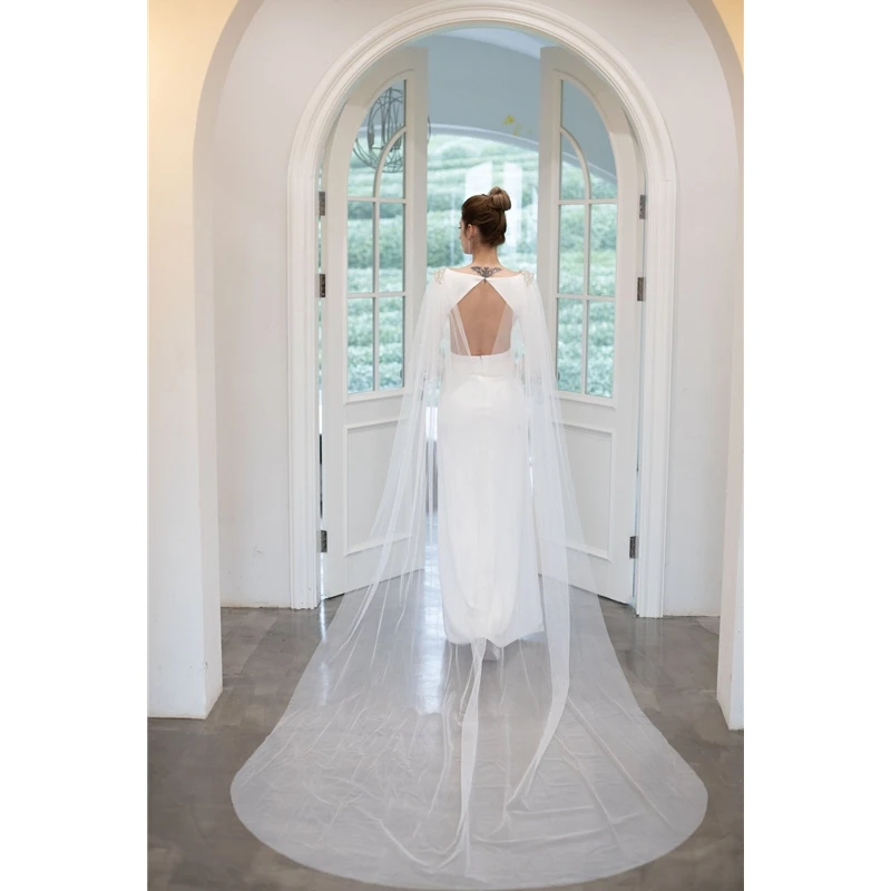 2 pezzi di Tulle da sposa Cape spalla veli lunghi nero bianco avorio foresta accessori da sposa per spose mantella da sposa, veli da spalla