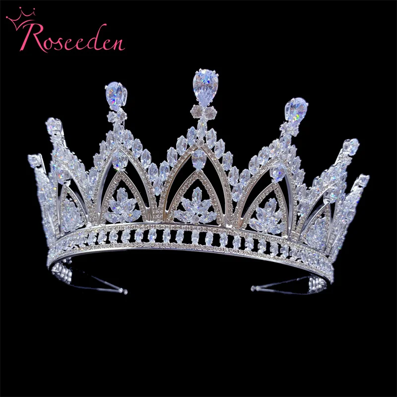 

Luxury Zirconia Queen Crowns Crystal Headdress Wedding Accessories Jewelry Woman Bride CZ Tiaras RE4370