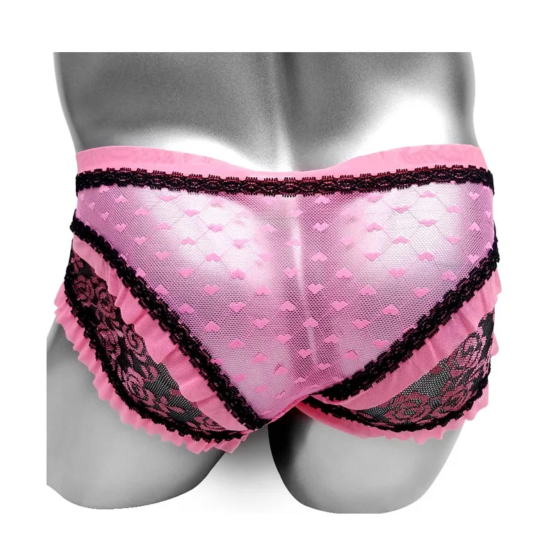 Sissy Lingerie Panties Crossdress Gay Brief Underwear Heart Dot Mesh See Through Low Rise Cute Fashion Underpants