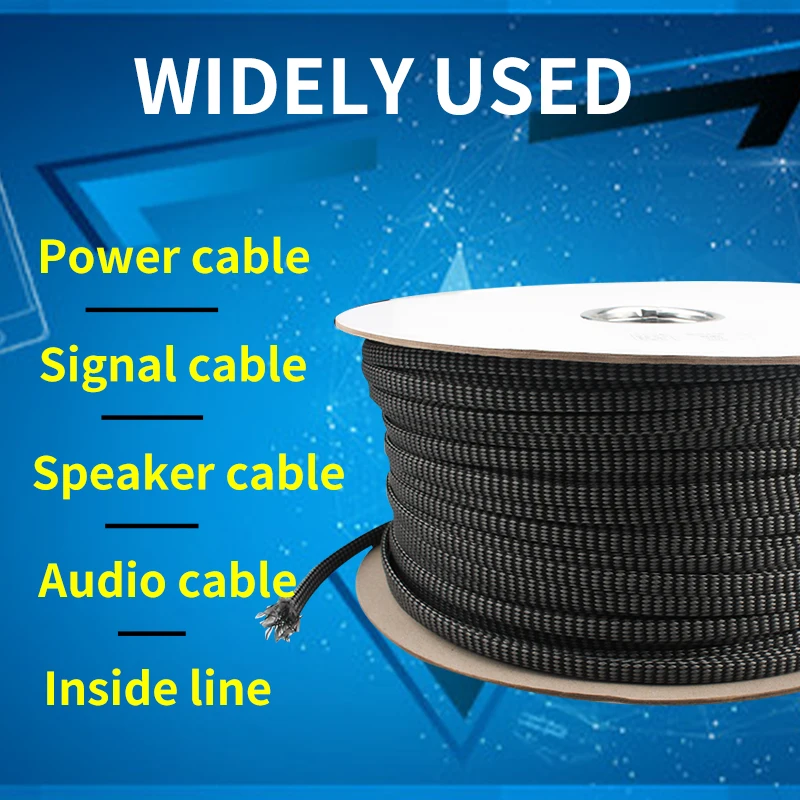 Nylon acolchoado Shock Absorber Net, Cabo de alimentação de áudio blindado, Cabo de sinal do cabo do altifalante, 20m