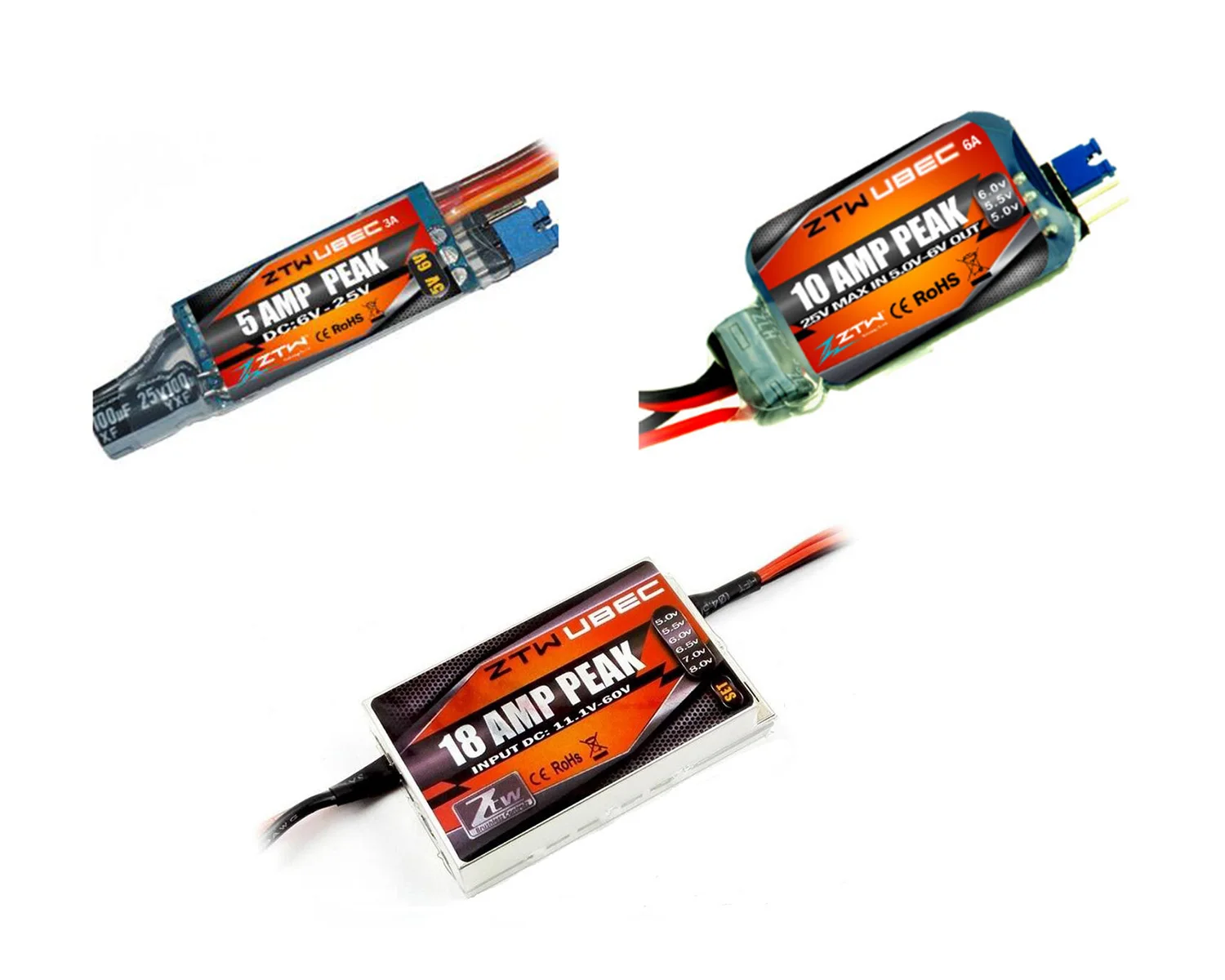 

ZTW UBEC 3A(Peak 5A)/6A(Peak 10A)/12A(Peak 18A) Adjustable Voltage for RC Airplane Fixed wing Helicopter OPTO Brushless ESC