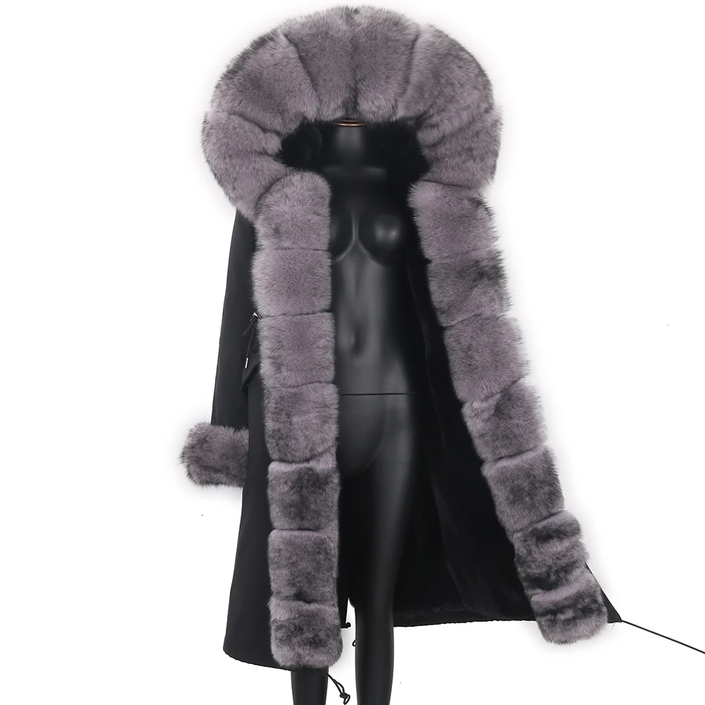 

Natural Fox Fur Hood Real Fur Coat New Winter Jacket Women X-long Parka Waterproof Thick Warm Outerwear Detachable