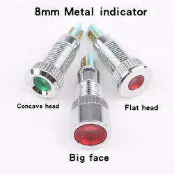 8mm flat plane head LED Metal Indicator light 8mm waterproof Signal lamp 6V 12V 24V 220v red yellow blue green white