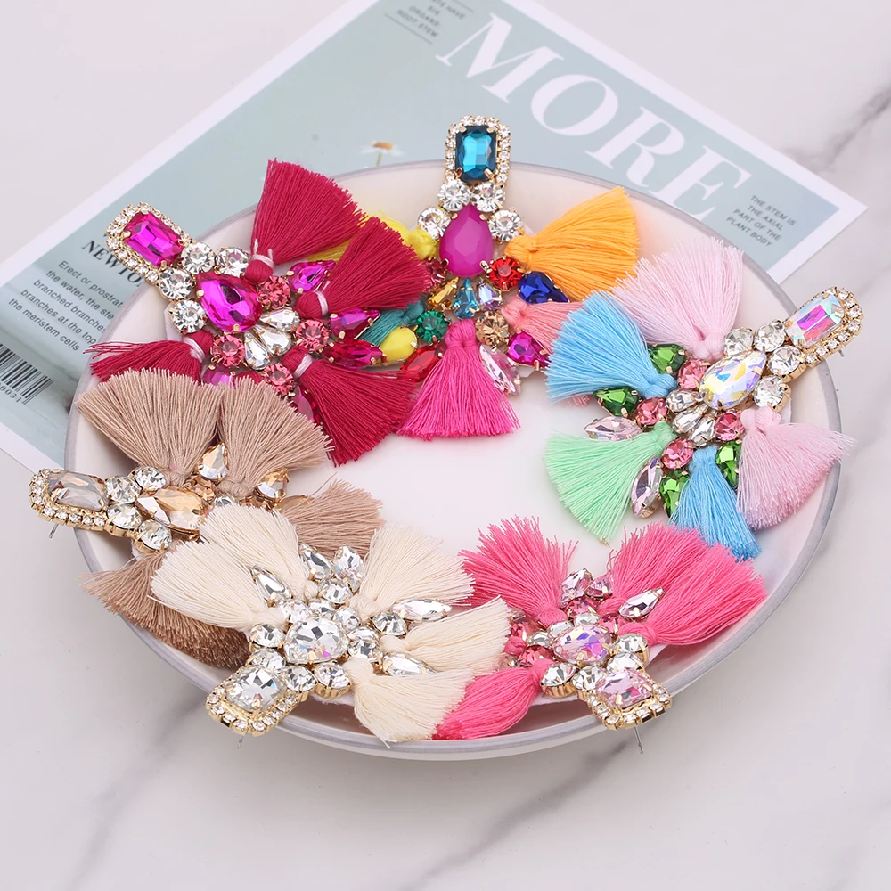 Big Earrings Rhinestone Dangle Drop Long Tassel Earings Boho India Earing For Women Fringe Female Wedding Jewelry Brincos Gifts