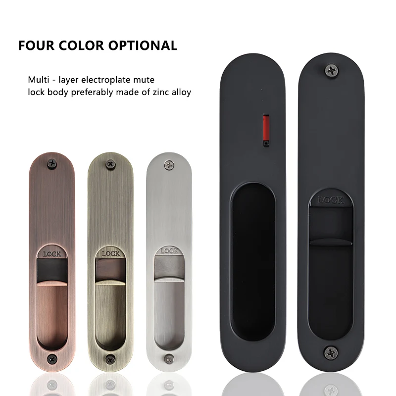 Zinc alloy flat finger sliding door latch with red indication Japanese-style bedroom bathroom matte black bronze door lock