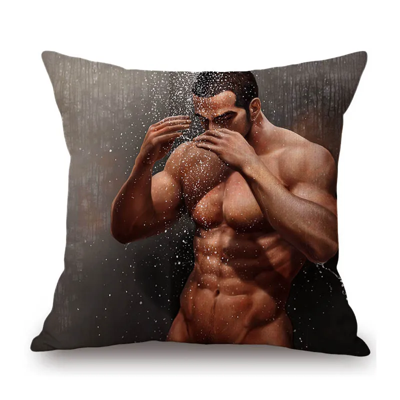 Sexy Muscled Man Muscular Bodybuilder Cartoon Hunk Art Hot Guy Decorative Sofa Throw Pillow Case Cotton Linen Car Cushion Cover