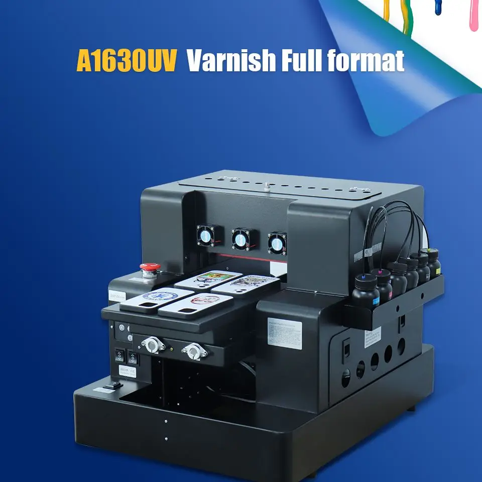 Jetvinner A4 UV Printer Varnish Flatbed Full Format A1630 Printer For Phone Case Bottle Wood Glass Acrylic UV Printing Machine