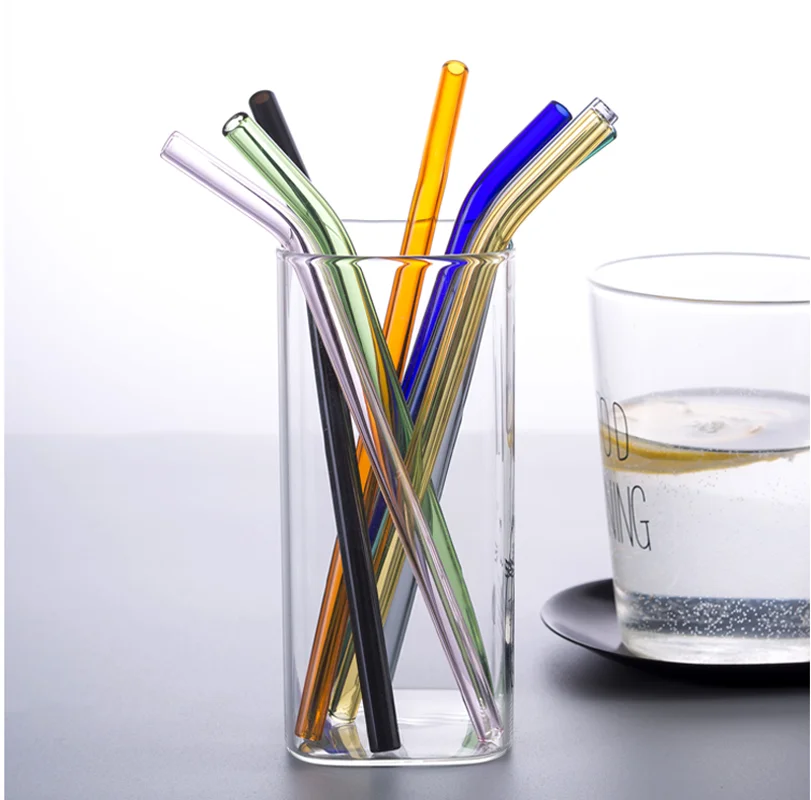Colored Glass Straw Cup, Bend, Juice Drink, Creative Environmental Protection and Safety Packaging
