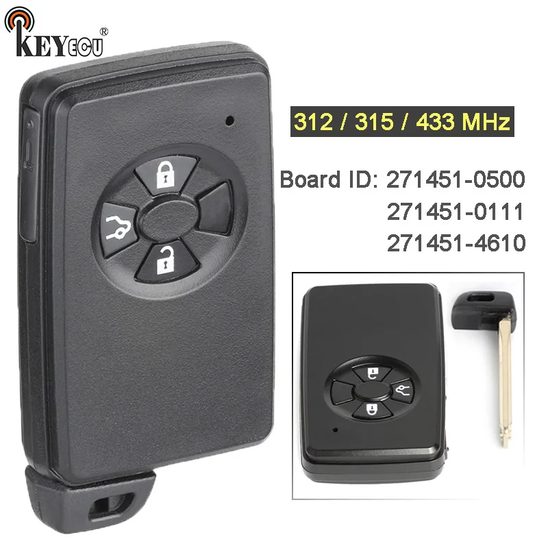 

KEYECU 312MHz / 315MHz / 433MHz 271451-0500 / 0111 / 4610 Replacement Smart 3 Button Remote Car Key Fob for Toyota