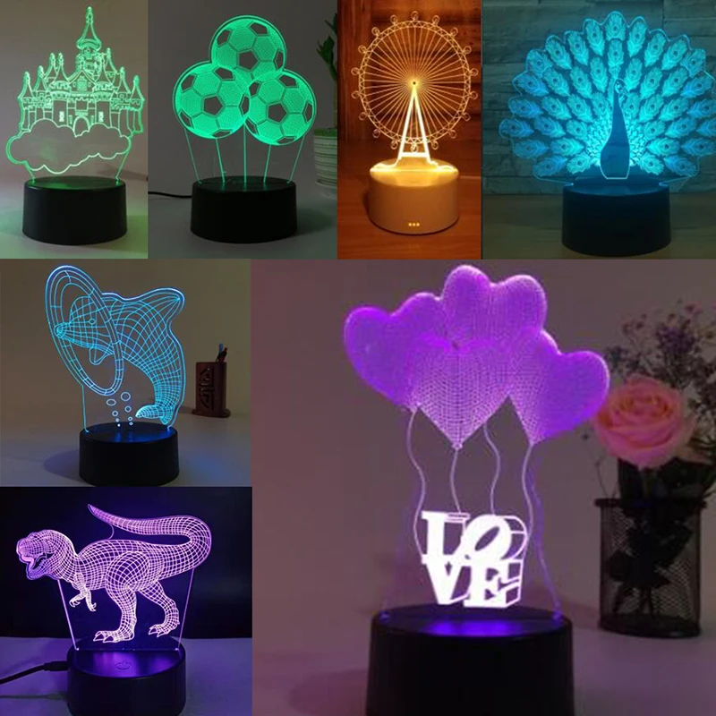 Nowy 3D lampa iluzoryczna RGB LED lampka nocna Panel akrylowy dla dzieci prezent w stylu kreskówki 1 sztuk