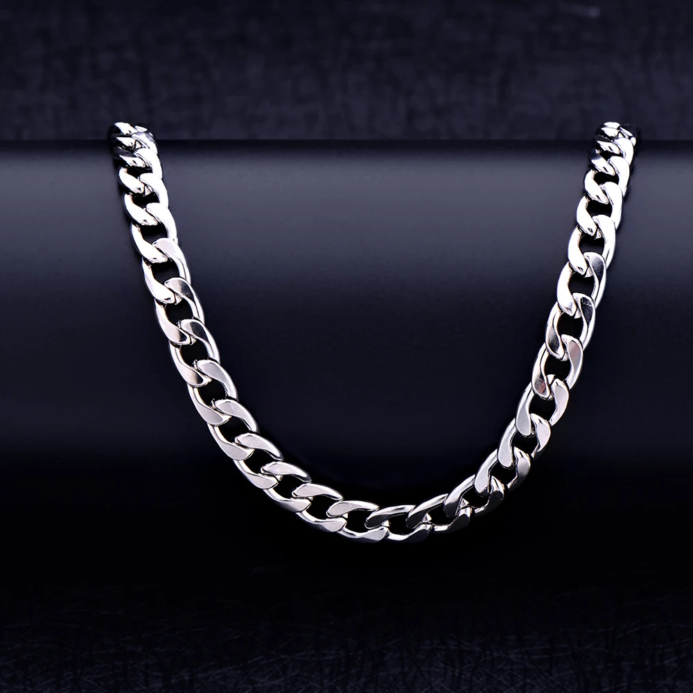 Width 8MM Stainless Steel Men\'s Chain Necklace Fashion Hip Hop Rock Cuba Link Necklace Wholesale Price Length 50-70CM