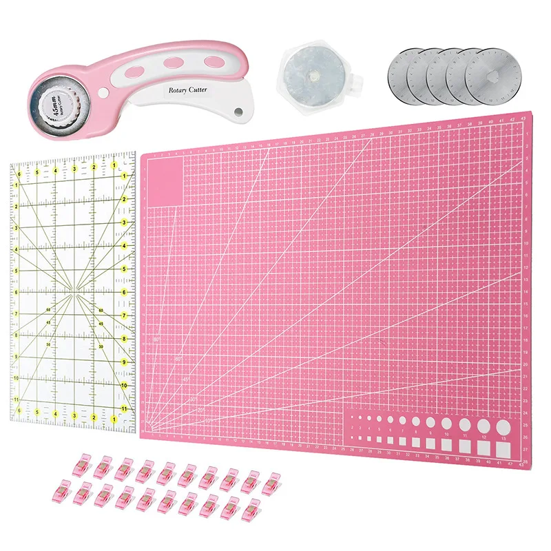 

28pcs Rotary Cutter Kit 45mm Rotary Cutter & A4 Self Healing Cutting Mat&Patchwork Ruler&Blade for Quilting Leather Crafting