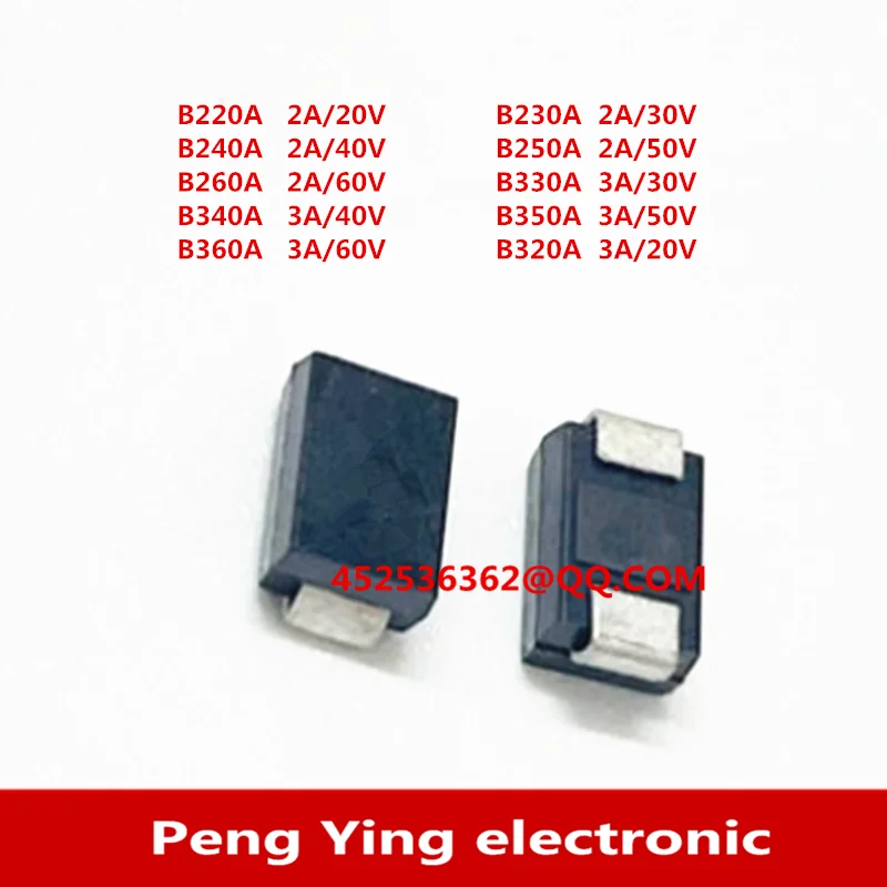 10PC B220A B230A B240A B250A B260A B320A B330A B340A B350A B360A Schottky diode 3A60V patch SMA original spot