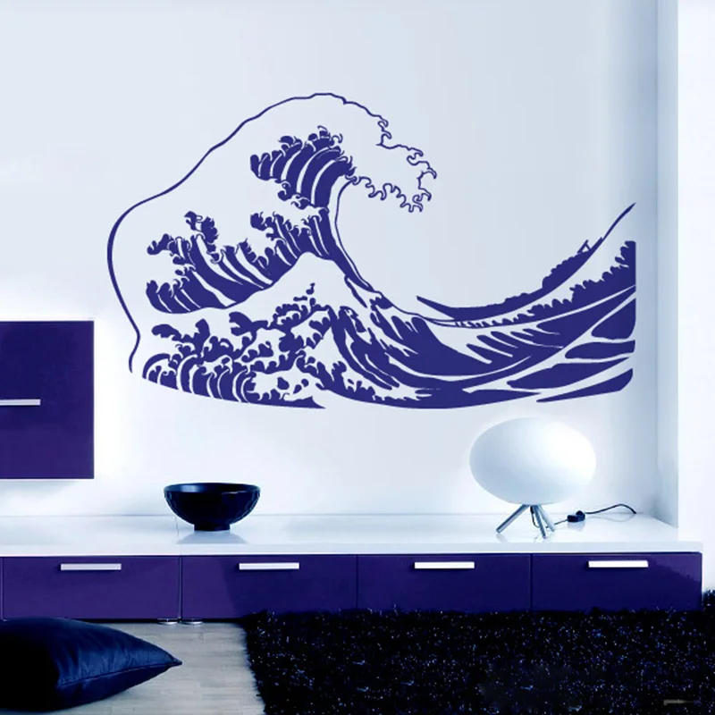 Huge The Great Wave off Kanagawa Wall Sticker Ocean Sea Water Surfing Wall Decal Kids Room Playroom Vinyl Decor