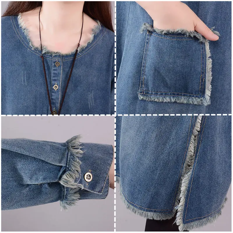 NYFS 2024 New Spring Autumn Woman Dress Loose Korea Denim Dress Vestido de mulher Robe Dresses