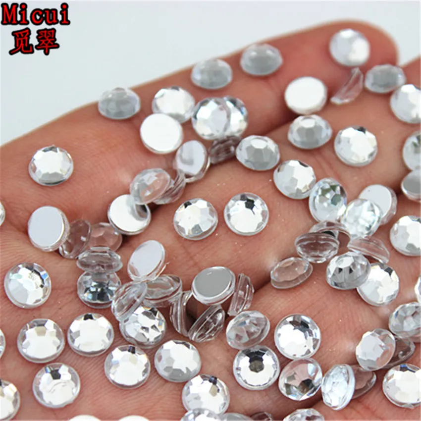 Micui  Round Acrylic Non Hotfix Rhinestone Flatback Crystal AB 3D Nail Art Rhinestones For Nail Art Garment Decorations MC258