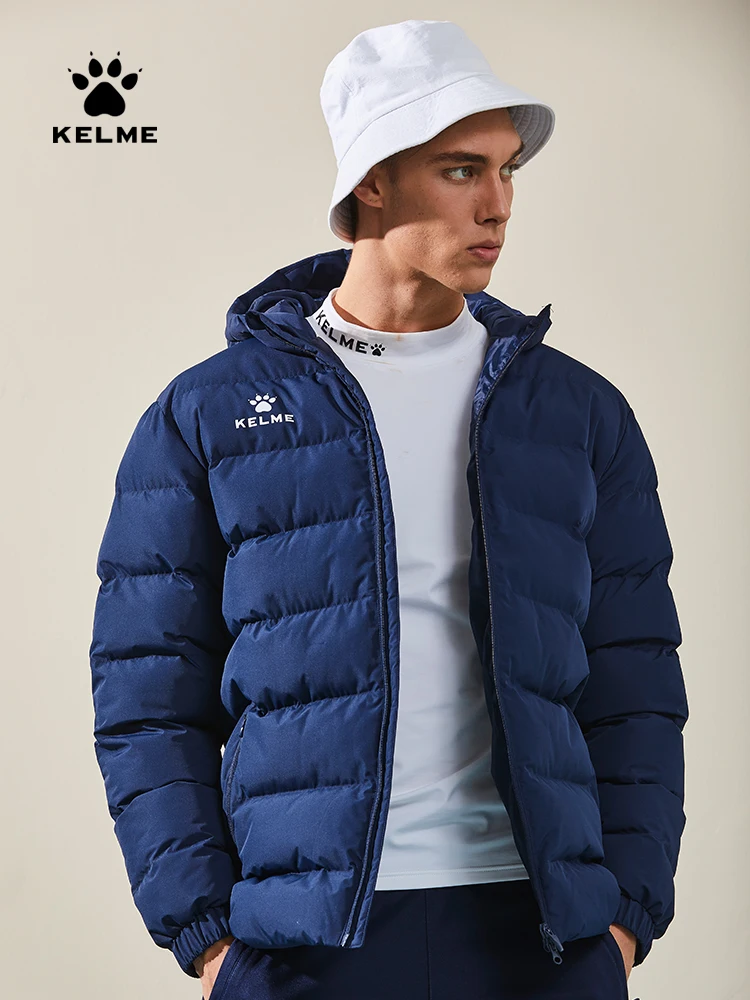 KELME Kid Men Winter Jacket Short Training Coat Male Overcoat Outrwear Warm Windproof Cotton Winter Coat Men Woman 3891417