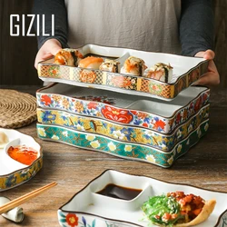 Japanese Dumpling Plate Sushi Plate with Sauce Vinegar Split Snack Dish Ceramic Salad Plate Restaurant Plate Flower Flat Tray