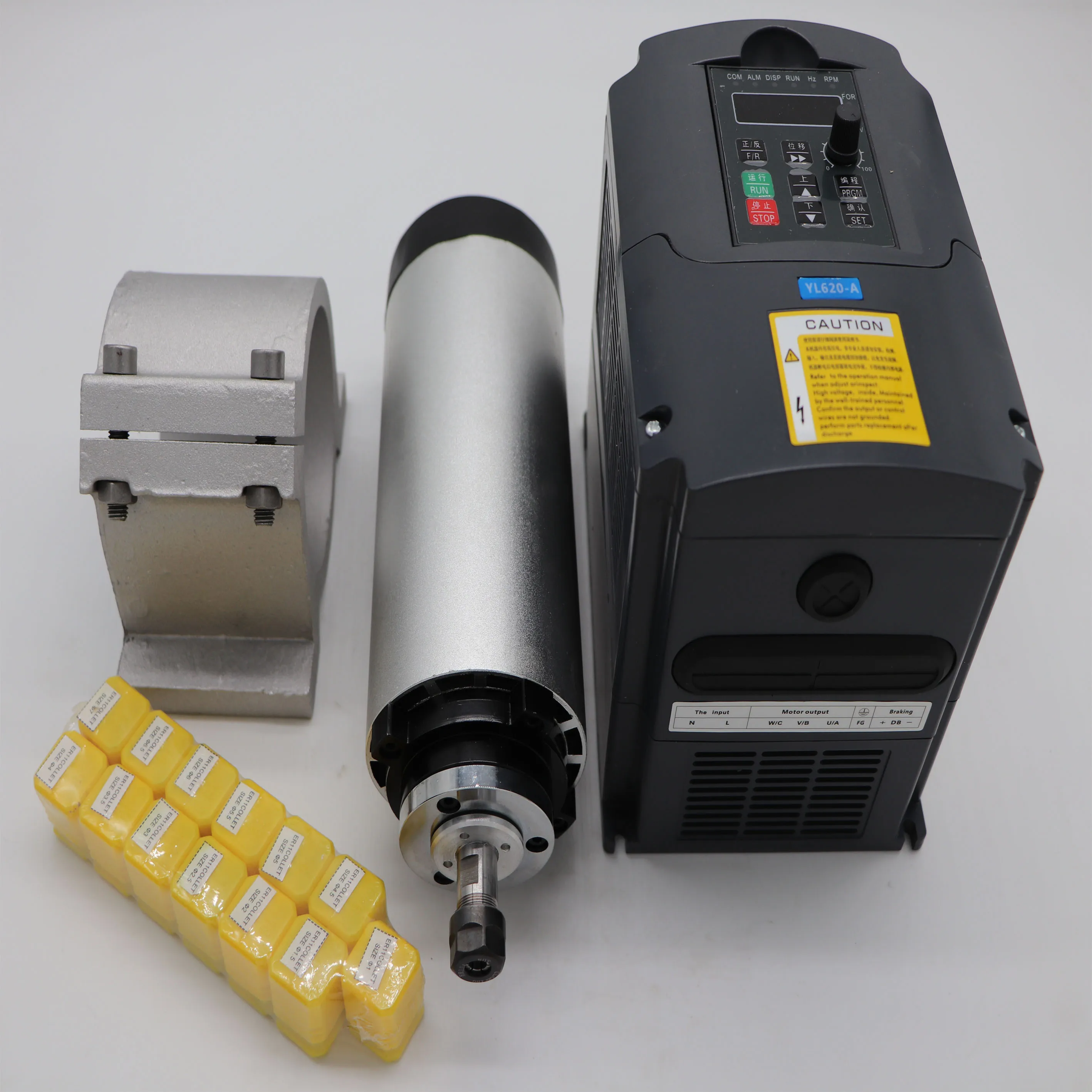 1.5KW air cooling spindle motor 80mm diameter ER11 24000rpm+ 1 piece 1.5kw inverter+1 spindle support+ 13 pieces ER11 collet