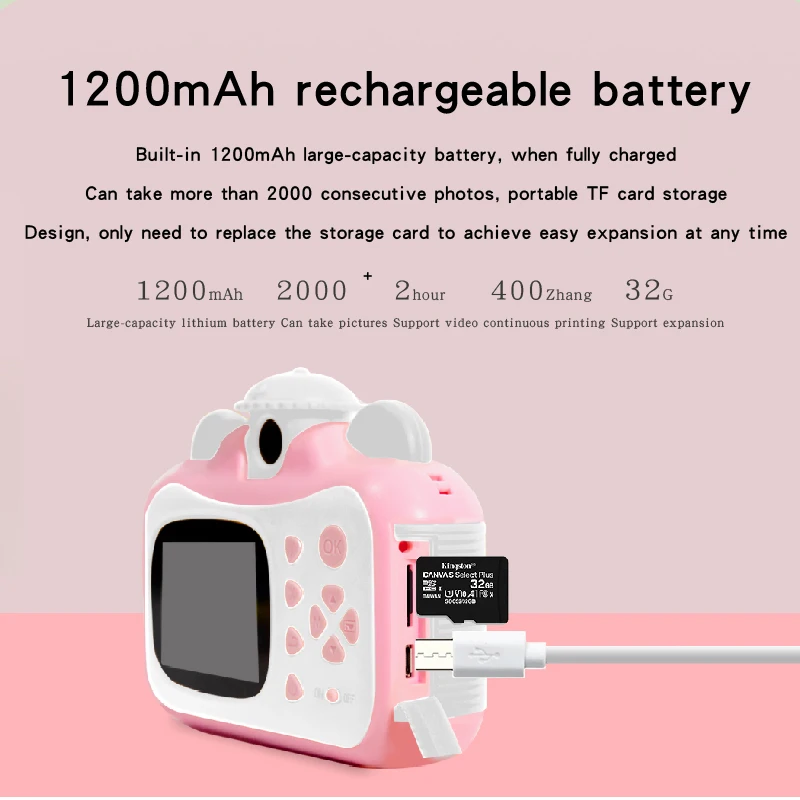 Kids Camera Instant Print Photo Mini Digital Video Camera for Kids with Zero Ink Print Paper  Card Educational Toys Gift