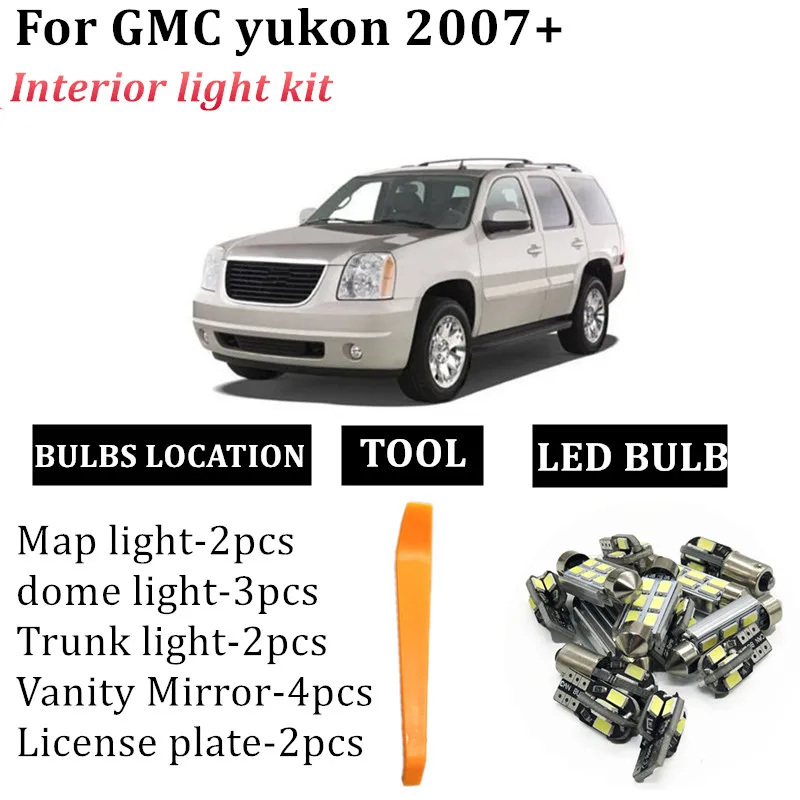 

13x Auto Interior LED Light Bulbs For GMC yukon 2007-2014 car canbus Map Dome Vanity Mirror Lamp accessories