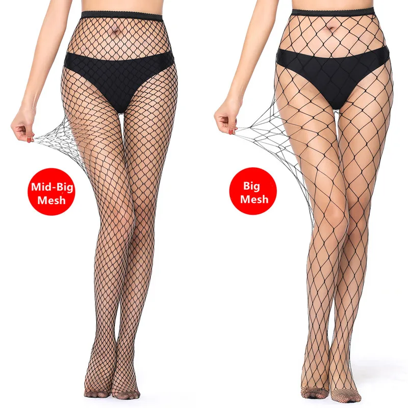 Bas résille sexy pour femmes, collants en maille, bas de corps Lolita noirs, chaussettes hautes Kawaii, longs collants en filet de poisson,