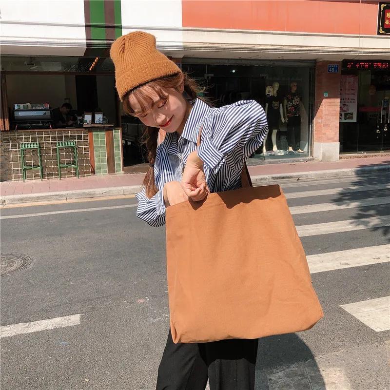 

Women canvas bag ins large capacity lazy wind shoulder bag Blank Reusable Natural Cotton Canvas Shopping Tote Bag with Handles