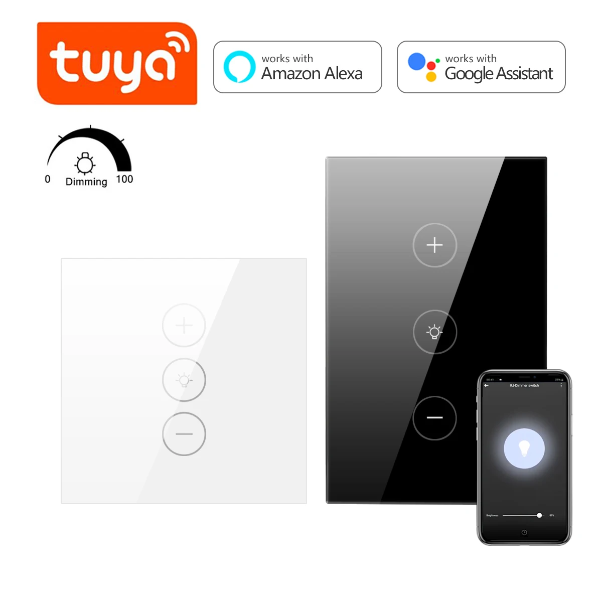 Tuya Smart Life LED Dimmer Switch WiFi Smart Light Touch Switch Dimming Compatible Alexa Google Home Dimmable 110V 220V US EU