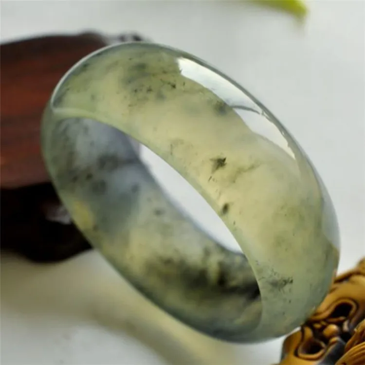 China XiuJade  Natural Original Ecological Copywriting Ink Black Flower Bracelet Widened Version Exquisite Bangles Jewelry