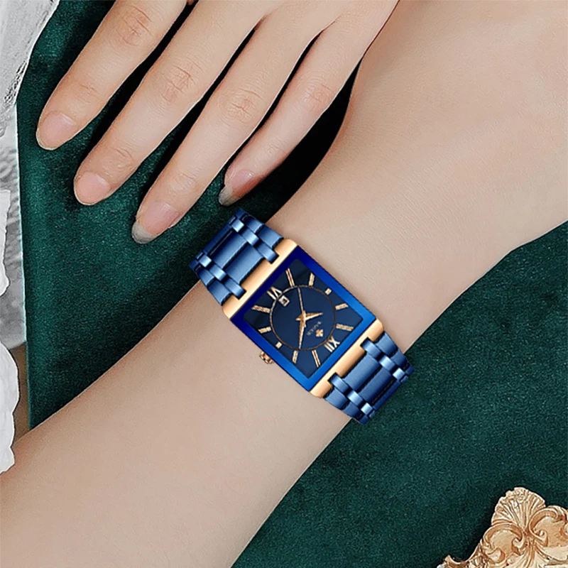 2022 WWOOR New Women Watches Top Brand Luxury Women\'s Bracelet Blue Square Watch Ladies Dress Quartz Wristwatch Relogio Feminino