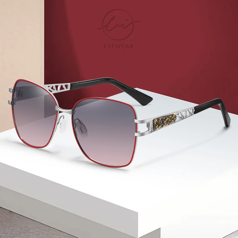LM Sunglasses Women 2024 Polarized Square UV400 Gradient Lens Stainless Steel Ladies Sun Glasses Elegant Design Fashion Eyewear