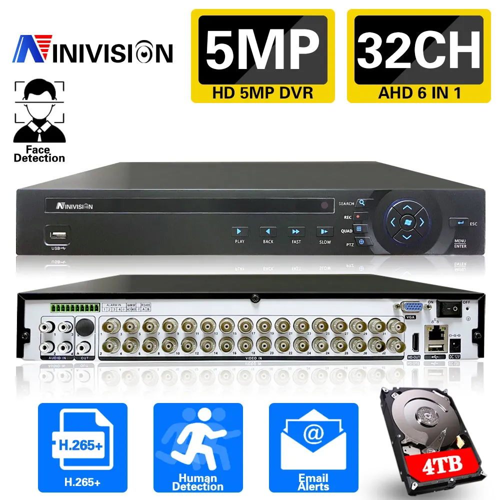 

H.265 5mp 4mp 2mp 1mp CCTV Camera XMeye Face Detection 5M-N 32CH 32 Channel 6 in 1 Hybrid Wifi NVR TVI CVI AHD DVR Alarm System