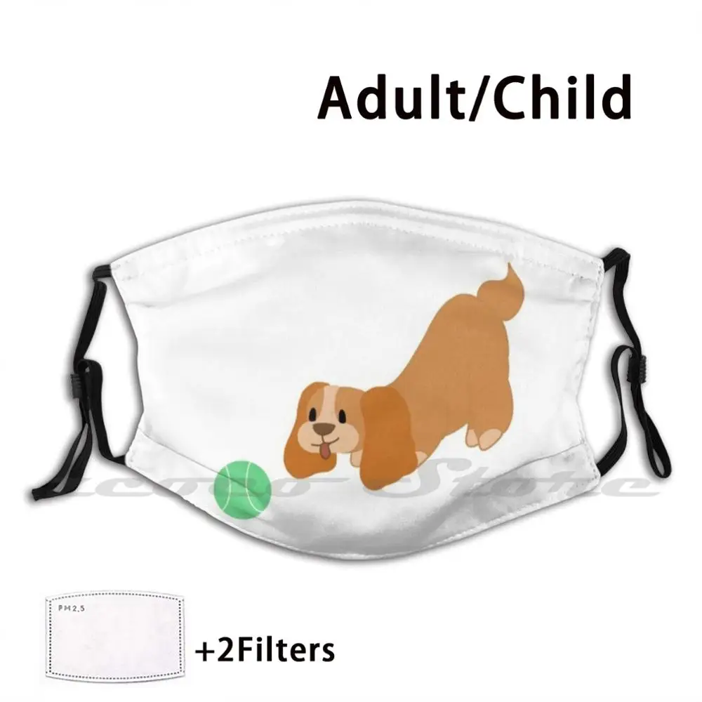 

Cute Cocker Spaniel Dog Plays With Ball Custom Pattern Washable Filter Pm2.5 Adult Kids Mask Dog Puppy Cocker Spaniel Lady And