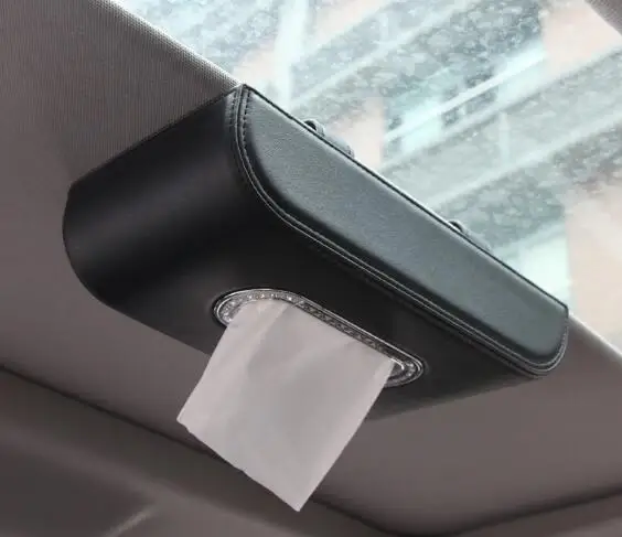 Car Sun Visor Universal Armrest Leather Car Tissue Box Auto Pumping Cassette Holder Creative Removable Paper Napkin Box