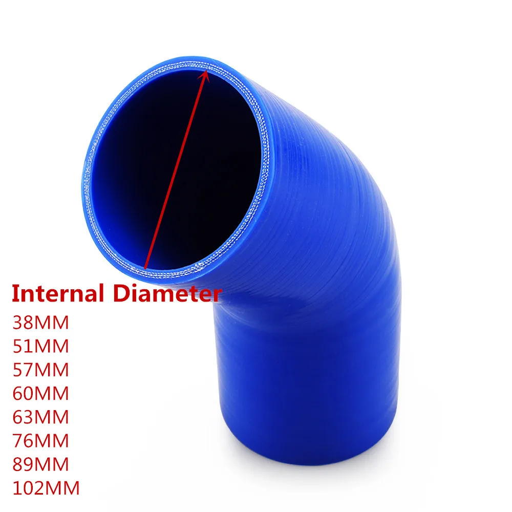 45 degree Silicone Elbow Hose 38 45 51 57 63 70 76 83 89 102MM Rubber Joiner Bend Tube for Intercooler Cold Air Intake Hose