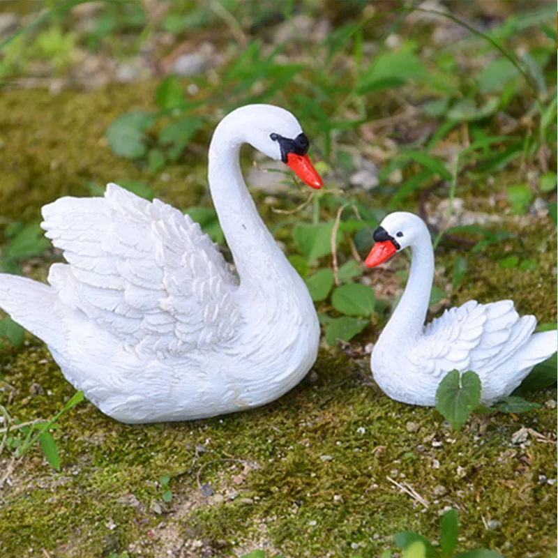 

resin similation swan Miniature craft mother & kid micro landscape DIY gardening sculpture pond ornament garden decoration a0112