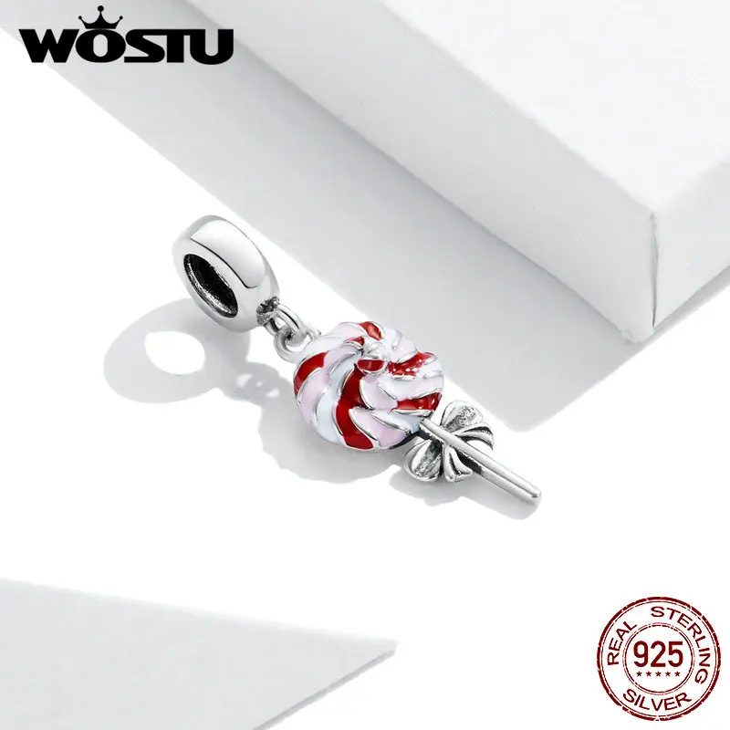 Lollipop Pendant WOSTU 925 Sterling Silver Color Enamel Lollipop Charms for Original Bracelets Necklaces Jewelry Making CQC1491