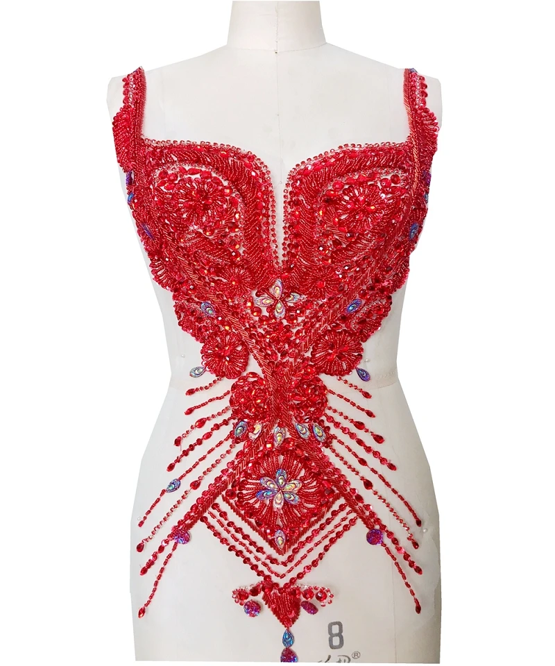 1Pc Lace Collar Rhinestone Crystal DIY Exquisite Sequined Lace Neckline Pearls Stones Flower Decoration Clothing