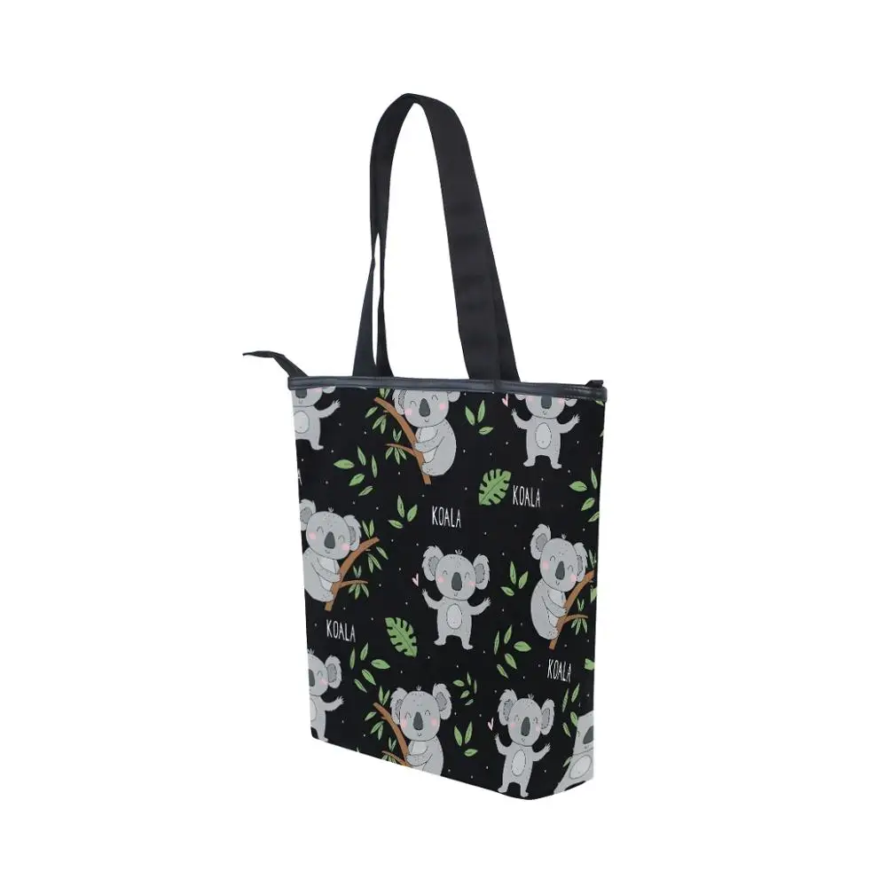The koala canvas bag female summer large capacity college art Harajuku cute cartoon animal print Vintage black shoulder bags view 3