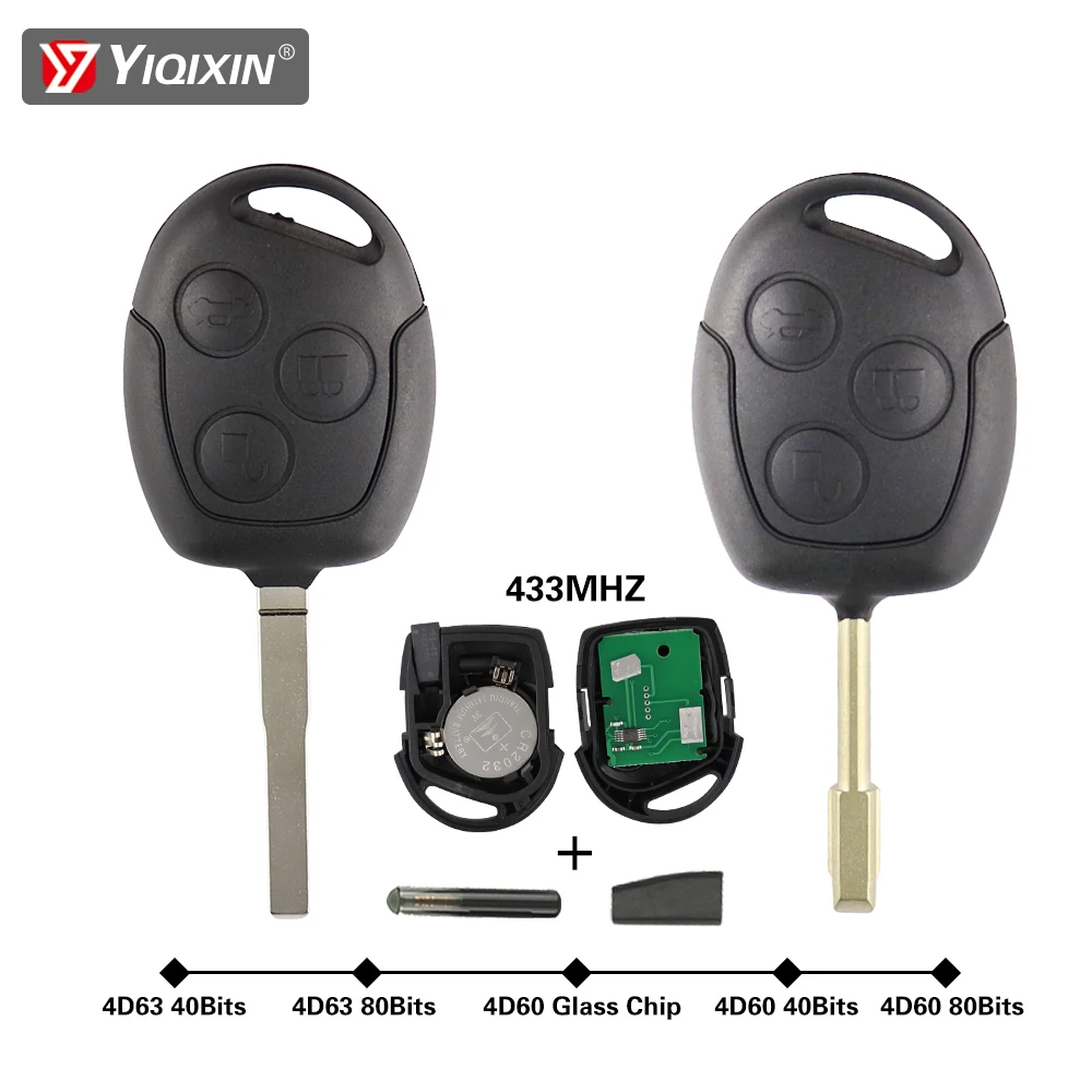 YIQIXIN 3 Button Remote Key Car For Ford Focus/Fiesta/Fusion/Mondeo/Galaxy 315/433MHZ 4D63 40/80Bits Chip FO21/HU101 Blade