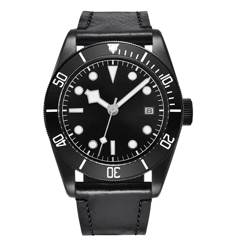 NH35 Mens Watch 41mm Black Pvd Case Miyota8215 Seagull Automatic Movement No Logo Luminous Sapphire Glass Swim Deepwater CORGEUT