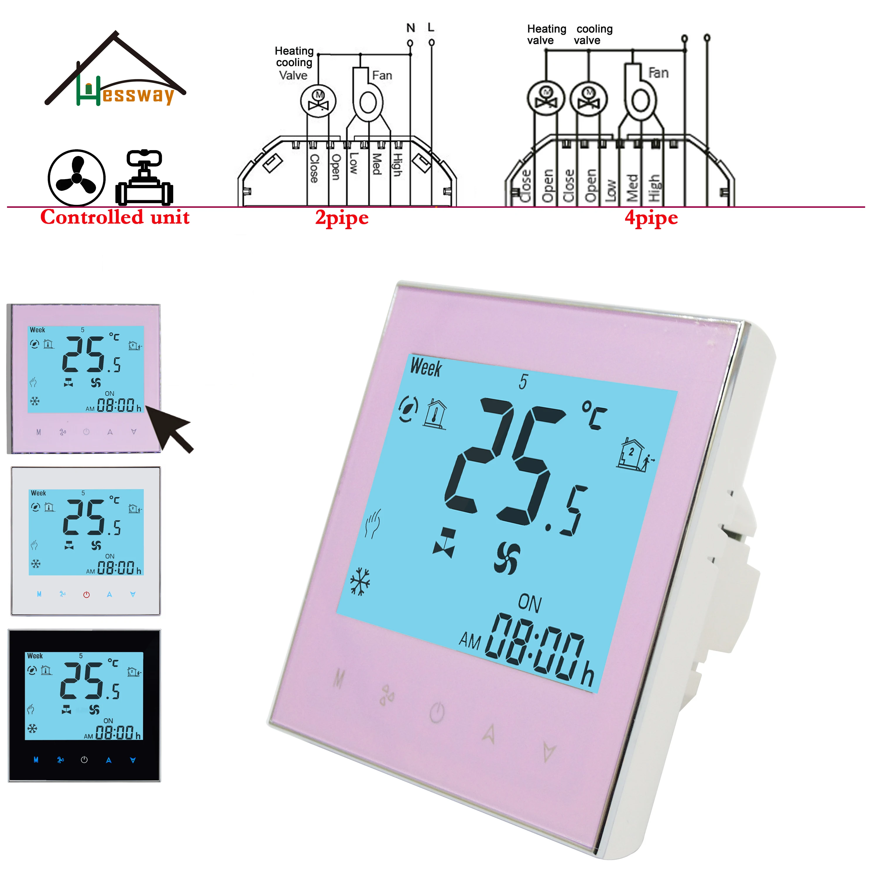 HESSWAY-bobina de ventilador de 2 tubos/4 tubos, termostato AC WIFI para 24V/95-240V, regulador de Control de temperatura, funciona con Alexa y