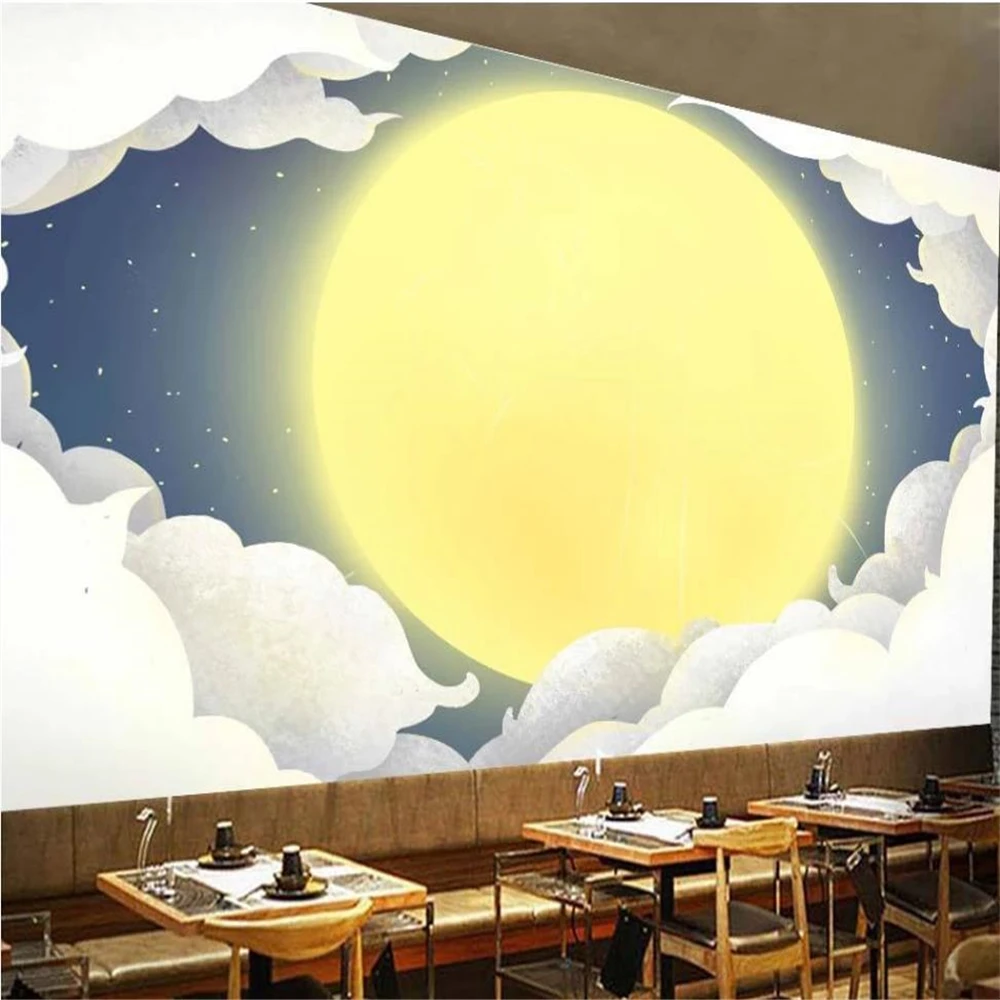 Children's room restaurant hand painted moon wallpapers background wall decoration painting 3d wallpapers