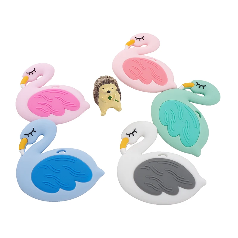 Chenkai 10PCS Silicone Flamingo Teether Baby Animal Bird Teether For DIY Baby Nursing Chewing Teether Chain Pendant Necklace Toy