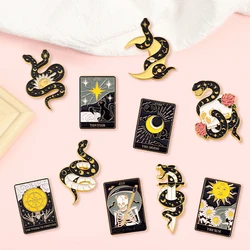 Creative Trendy Cartoon Black Snake Tarot Oil Drop Lapel Brooch Badge Pin Denim Bag Gift Men Women Fashion Jewelry Decoration