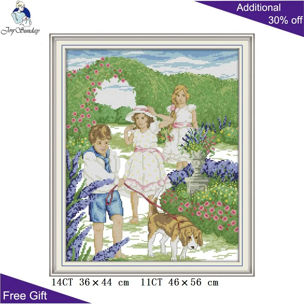 Joy Sunday Outing Cross Stitch Kits, Counted and Stamped Home Decor, Needlepoint Outing, Friends, RA240, 14CT, 11CT