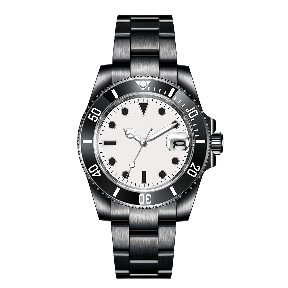 40Mm Mannen Horloge Saffier Crystal Black Pvd Nh36 Miyota Automatische Mechanische Keramische Bezel 10bar Swim Date Mannelijke Klok Steriele Wijzerplaat